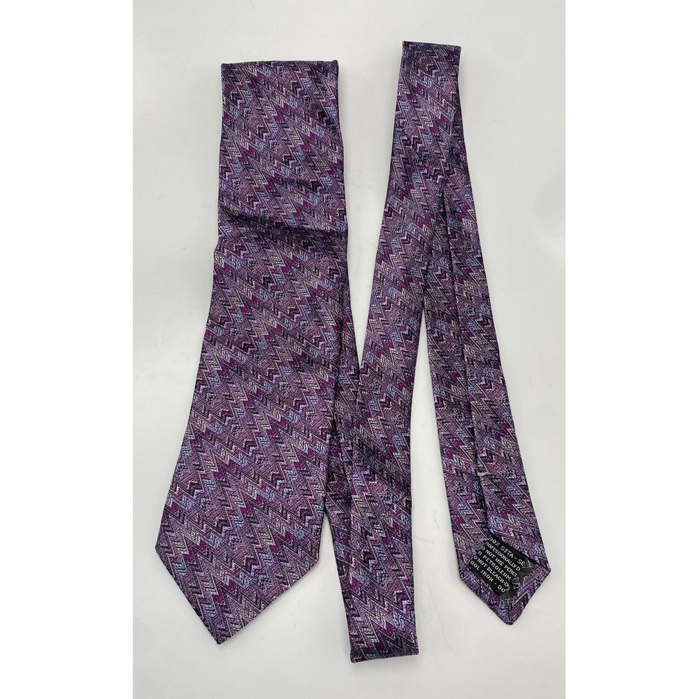 Missoni Mens 100% Silk Woven Neck Tie Purple Geometrica Italy
